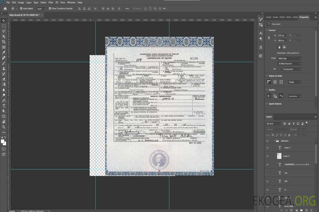 Modèle de certificat de décès de l'État de Washington aux États-Unis au format PSD template Modèle de certificat de décès de l'État de Washington aux États-Unis au format PSD template